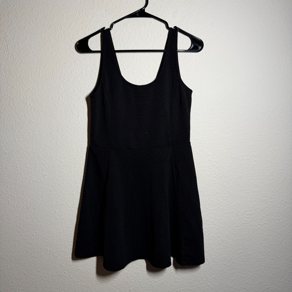 H&M Divided Fit & Flare Skater Dress Womens 10 Black Stretch Jersey Low Cut Back